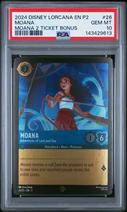 2024 DISNEY LORCANA EN P2-PROMO #26 MOANA - ADVENTURER OF LAND AND SEA PSA 10 - Image 1