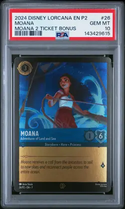 2024 DISNEY LORCANA EN P2-PROMO #26 MOANA - ADVENTURER OF LAND AND SEA PSA 10 - Image 1