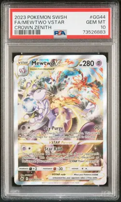 PSA 10 GEM MINT Mewtwo VSTAR GG44/GG70 Crown Zenith Holo Pokemon Card - Image 1
