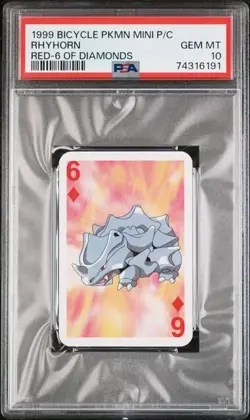 1999 Pokemon Rhyhorn Mini Playing Card Poker Bicycle PSA 10 Gem Mint - Image 1