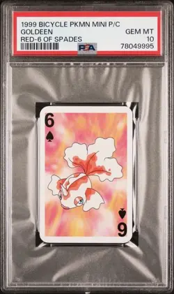 1999 Pokemon Goldeen Mini Playing Card Poker Bicycle 6 of Spades PSA 10 Gem Mint - Image 3