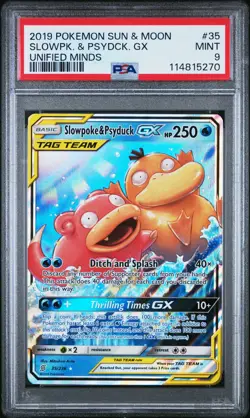 2019 POKEMON SUN & MOON UNIFIED MINDS #35 SLOWPOKE & PSYDUCK GX PSA 9 - Image 1