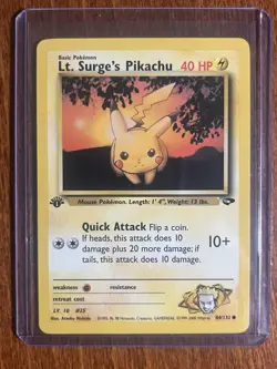 [NM/MINT] 2000 Pokemon Gym Challenge Lt. Surge's Pikachu 1st Edition #84/132 - Image 1