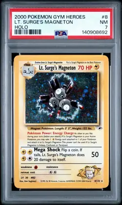 2000 Pokemon Lt. Surge's Magneton 008/132 Gym Heroes Holo PSA 7 - Image 1