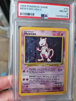 1999 Pokemon Base Set Unlimited #10 Mewtwo-Holo PSA8 NM-MT 010/102 - Image 1