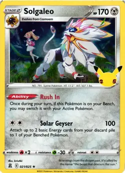 Pokemon TCG Solgaleo 25th Celebrations 021/025 Holo Rare NM - Image 1