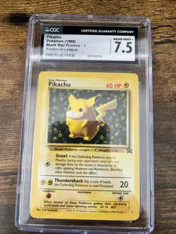 Pikachu 1999 Black Star Promos 1 Pokemon League CGC 7.5 Mint - Image 1