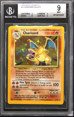 1999 POKEMON BASE SET UNLIMITED CHARIZARD BGS 9 - Image 1