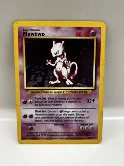 Pokemon TCG Mewtwo Base Set 10/102 Unlimited Holo Rare Card - Image 1
