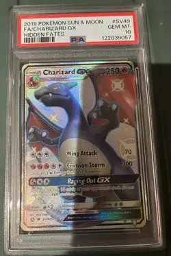 2019 POKEMON SUN & MOON HIDDEN FATES #SV49 FULL ART/CHARIZARD GX PSA 10 - Image 3