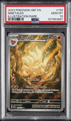 2023 POKEMON OBF EN-OBSIDIAN FLAMES ILLUSTRATION RARE #199 NINETALES PSA 10 - Image 1