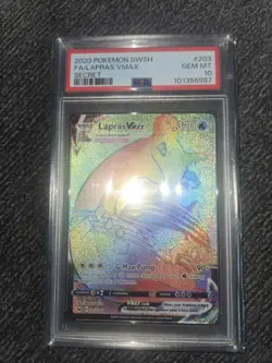 2020 Pokemon SWSH FA/Lapras VMAX Rainbow Secret 203/202 PSA 10 GEM MINT! - Image 1