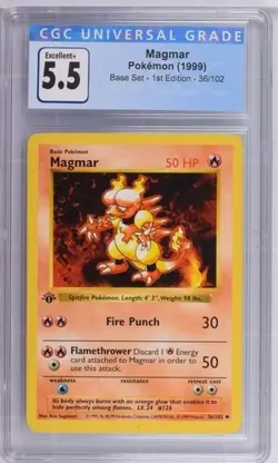 *POP 12* CGC 5.5 Magmar 1st Edition Base Set Shadowless 36/102 Pokemon 1999 EX+ - Image 1