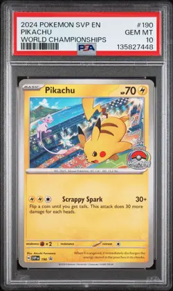 2024 POKEMON SVP EN-SV BLACK STAR PROMO WORLD CHAMPIONSHIPS #190 PIKACHU PSA 10 - Image 1