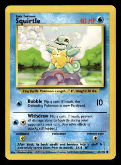 1999 Pokemon Base Set Unlimited SQUIRTLE 63/102 HP - Image 1
