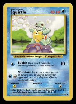 1999 Pokemon Base Set Unlimited SQUIRTLE 63/102 HP - Image 3