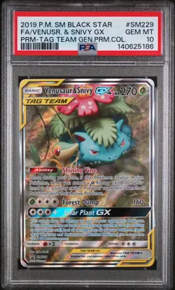 2019 Pokemon SM Black Star Promo #SM229 Full Art Venusaur And Snivy GX PSA 10 - Image 1