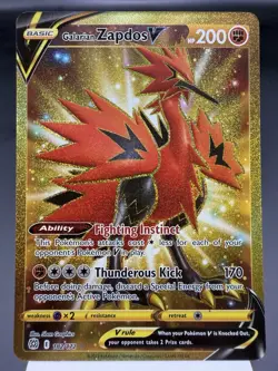 Galarian Zapdos V 182/172 - Gold Secret Rare - Brilliant Stars Pokemon Card MINT - Image 1