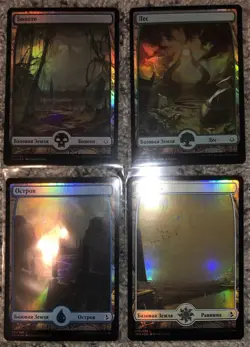 MTG- Russian FOIL Full Art Land Collection x9 - Island, Swamp, Plains, Forest - Image 1