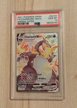 2021 POKEMON SWORD & SHIELD SHINING FATES #SV107 FULL ART/CHARIZARD VMAX PSA 10 - Image 1