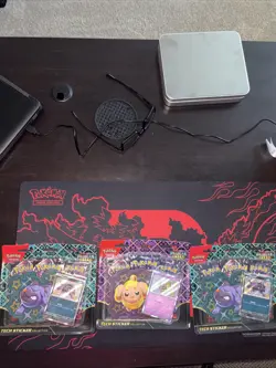 3x Pokemon TCG Paldean Fates Tech Sticker Collection Maschiff, Fidough, New - Image 1