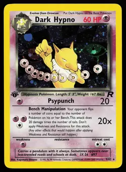 Dark Hypno 9/82 Holo Rare 1st Edition Team Rocket Pokemon Card - Image 1