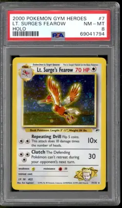 Pokemon Gym Heroes Lt. Surge's Fearow 7/132 PSA 8 - Image 1