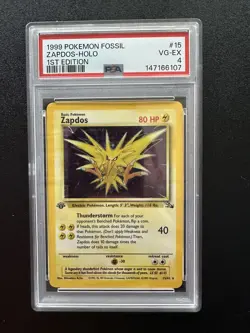 1999 Pokemon Fossil Set Zapdos Holo #15 1st Edition PSA 4 - Image 1
