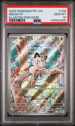 2025 POKEMON PFL EN-PHANTASMAL FLAMES ILLUSTRATION RARE #106 MEOWTH PSA 10 - Image 1