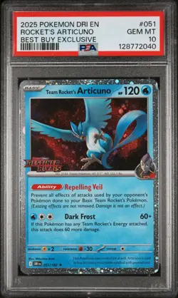 2025 POKEMON BEST BUY EXCLUSIVE STAMPED PROMO #051 TEAM ROCKET'S ARTICUNO PSA 10 - Image 1