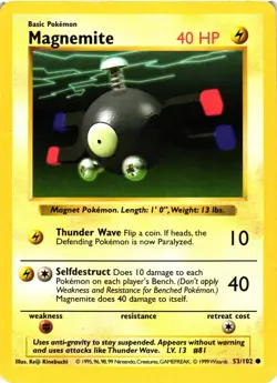 Pokemon TCG Magnemite 53/102 Common Base Set Shadowless DMG - Image 1