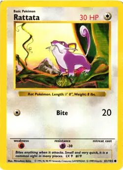 Pokemon TCG Rattata 61/102 Common Base Set Shadowless LP/MP - Image 1