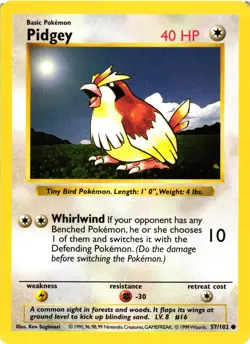 Pokemon TCG Pidgey 57/102 Common Shadowless Base Set Shadowless DMG - Image 1