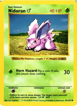 Pokemon TCG Nidoran 55/102 Common Base Set Shadowless MP/HP - Image 1