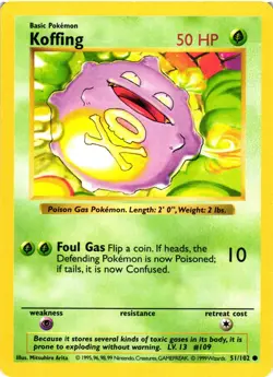 Pokemon TCG Koffing 51/102 Common Shadowless Base Set LP - Image 1