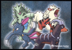 2001 Pokemon Center New York Postcard Tyranitar Arcanine Houndoom Sneasel Holo - Image 1