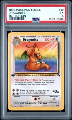 PSA EX 5: 1999 Pokemon Fossil 1st Edition #19 Dragonite - Image 1