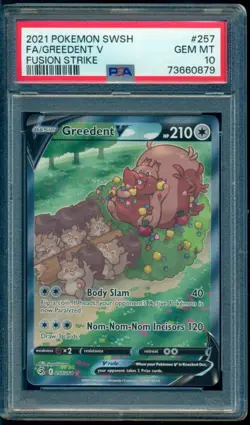 2021 Pokemon Fusion Strike #257 Greedent V Full art Alt Art PSA 10 Gem Mint - Image 1