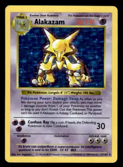 Pokemon TCG Base Set Shadowless #1/102 Alakazam DMG (Crease) - Image 1