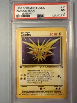Pokemon Zapdos Holo Fossil 15/62 Unlimited 1999 PSA 7 - Image 1