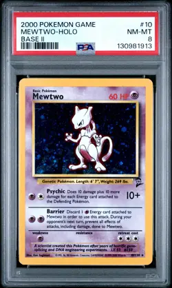 2000 POKEMON BASE SET 2 #10 MEWTWO-HOLO PSA 8 - Image 1