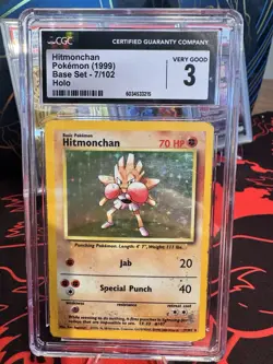 Pokemon TCG Hitmonchan 7/102 Base Set Holo CGC Very Good 3 - Image 1