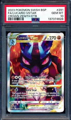 Lucario VSTAR 2023 Pokemon Crown Zenith #291 ETB Promo Full Art PSA 10 - Image 1