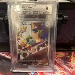 Pokemon TCG Bulbasaur Holo Card Stellar Crown Illustration, Rare, 143/142 BGS 9 - Image 1