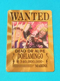 DOFLAMINGO ONE PIECE OP LUFFY CARTE CARD PRISM HOLO FOIL ANIME MANGA WANTED GOLD - Image 1