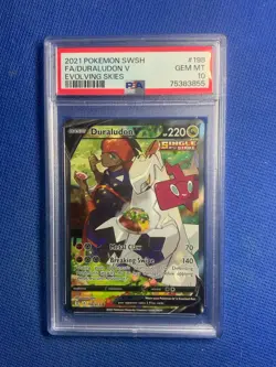 POKEMON 2021 SWSH Evolving Skies Full Art DURALUDON V #198 PSA 10 RARE - Image 1
