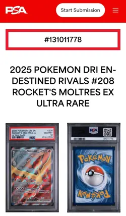 2025 POKEMON DRI EN-DESTINED RIVALS ULTRA RARE TEAM ROCKET'S MOLTRES EX PSA 10 - Image 1