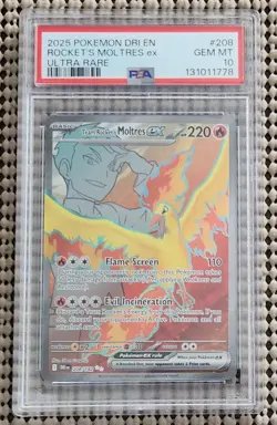 2025 POKEMON DRI EN-DESTINED RIVALS ULTRA RARE TEAM ROCKET'S MOLTRES EX PSA 10 - Image 2