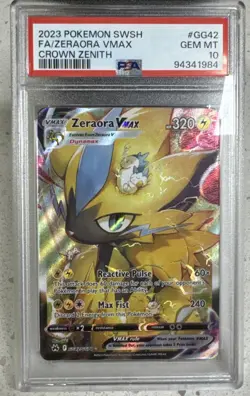 2023 POKEMON SWORD & SHIELD CROWN ZENITH #GG42 ZERAORA VMAX 💎 PSA 10 💎 - Image 1