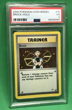 PSA 3 VG Brock Holo Swirl Gym Heroes Vintage English Pokemon TCG 15/132 - Image 1